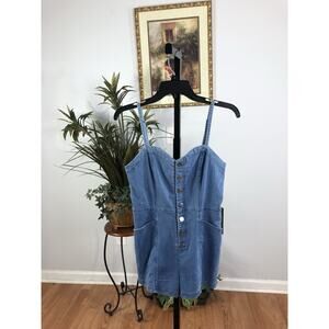 Iris Romper Jumper Size SM Shortalls Blue Sweetheart Neckline 2 Pockets Smoked